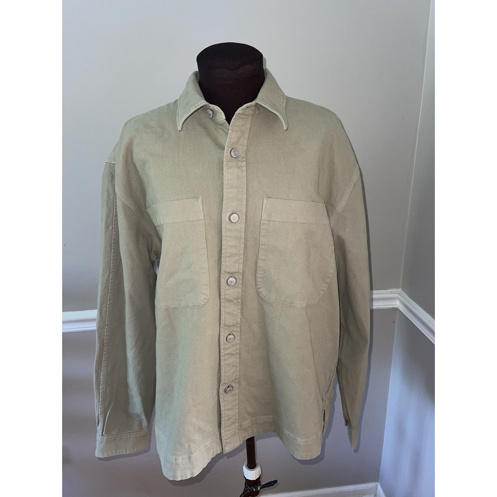 Abercrombie Fitch Relaxed Fit Shacket Khaki Canvas‎ Pockets Button Down Mens L